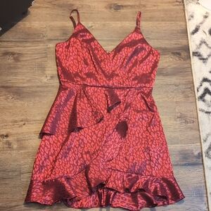 Altar'd State Wine Red Embossed Leopard Pattern V-Neck Cami Dress - Large